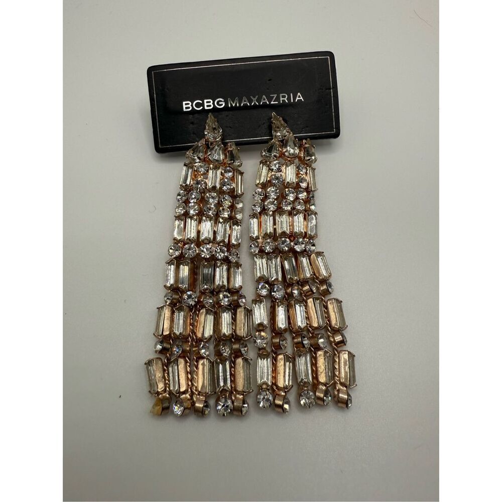 BCBGMAXAXRIA Gold/Crystal Tassel Chandelier Earrings